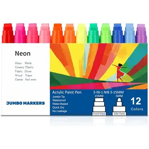 Graffiti Poster Markers Set: 12 Neon Colors Large 15mm Wide Tip Permanent Ink Thick   Pens for Rock Painting, Stone, Glass, , Ceramic, Metal, Plastic, Fabric