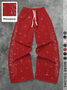 Unisex Street Style Rhinestone Hip-Hop Sweatpants, Long Sport Pants for Casual, Y2K Fashion, Gym Wear, Outdoor School