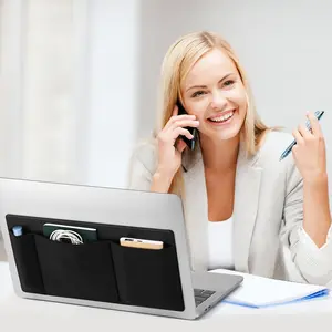 3-Pocket Laptop Accessory Pouch | Adhesive Design Keeps Accessories Organized, Neat Management, Fits Mouse, Phone & Stylus Securely