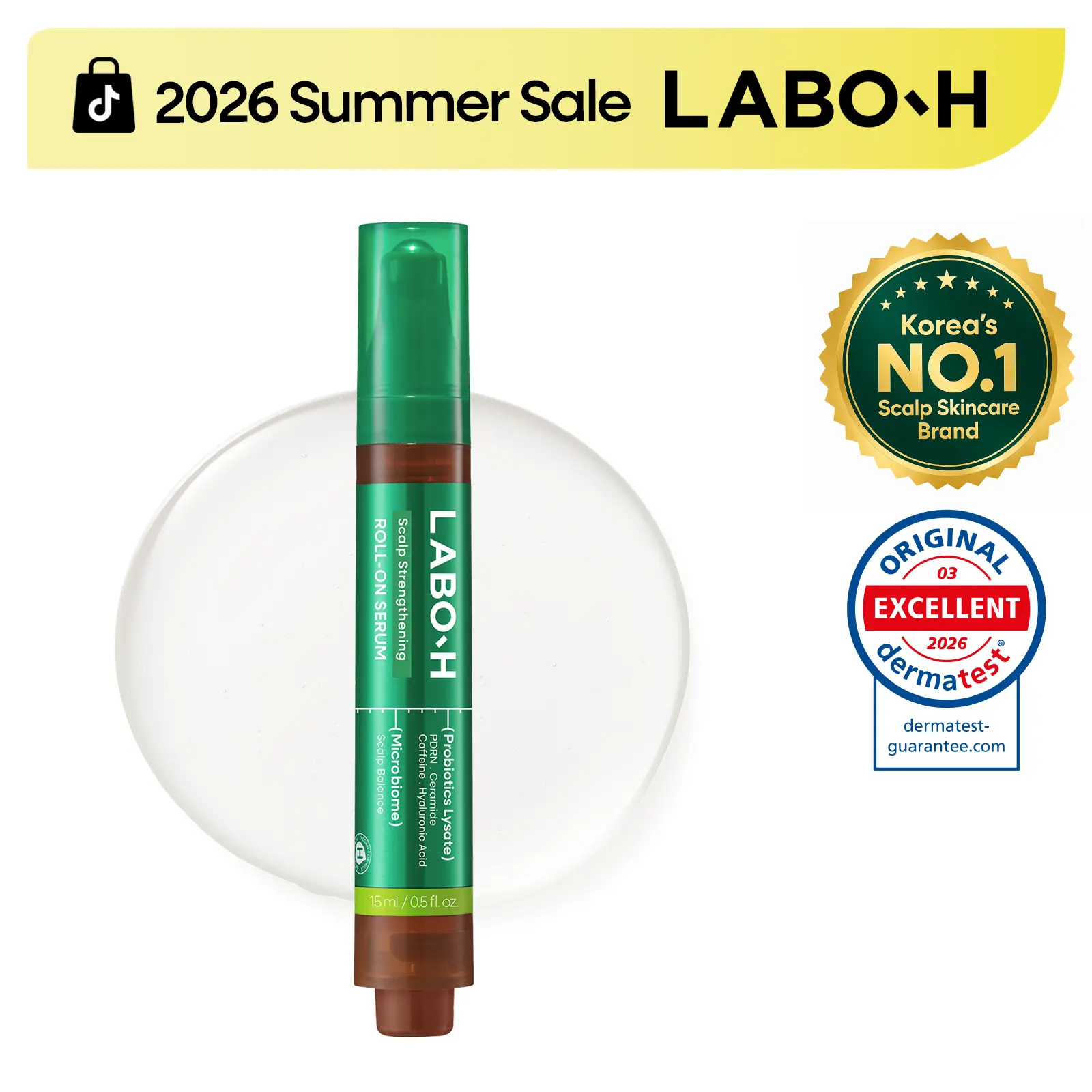 LABO-H Scalp Strengthening Roll-on Serum | PDRN for Hair Growth | Anti-Loss Treatment | Vegan | Korean Haircare