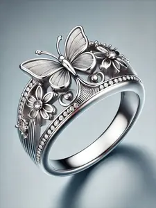 Vintage Hollow Butterfly Flower Ring for Women, Ethnic Style Unique Design, Casual Versatile Party Wedding Jewelry, Boho Wedding Ring