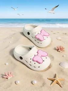 Summer New Solid Color Hole Shoes, Cute Thick Sole Anti-Slip Beach Vacation Sandals, Breathable Butterfly Knot Slippers for Boys Girls, Butterfly Decorated Slides