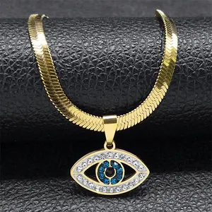 Lady Guard Pendant Necklace | Stainless Steel Gold-Plated | Striking Blue Eyes | Feminine Protective Jewelry