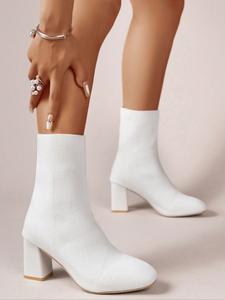 women's solid color block heeled ankle boots, fashionable pointed toe high heel boots for daily wear, female all-match shoes for daily wear