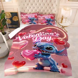 Valentine's Day Stitch Pattern Bedding Set, Includes 1 Quilt and 1 or 2 Pillowcases Without Pillows, Perfect Gift for Loved Ones