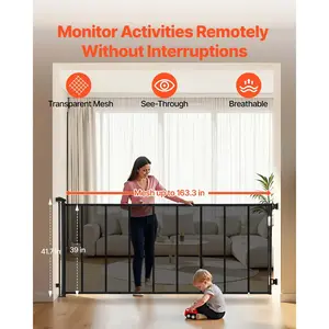 VEVOR Retractable Baby Gate, Extends to 163.3 inch Extra Wide, 39 inch Tall, with Reinforced Fiberglass Strips, Avoids Crawling Through, Mesh Dog Gate for Decks, Doorways, Garages, Indoor, Black