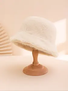 Autumn Winter Plain Color Plush Fisherman Hat, Soft Comfortable Flat Top Cap, Warm Windproof Atmosphere Sensing Bucket Hat