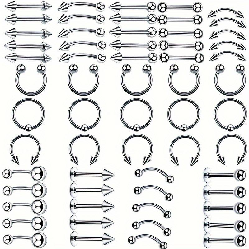 170PCS Classic Eyebrow Nail, Nose Ring, Nose Nail, Tongue Nail, Navel Nail, Eyebrow Puncture Nail Set Stainless Steel Mixed Nose Ring Nose Stud Jewelry Piercing Set Body Piercing Jewelry