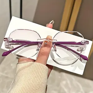 Elegant Geometric Rimless Glasses, Full Frame PC Frame Reading Glasses, Fashion Eyewear Accessories for Women & Men, High Quality Eyeglasses