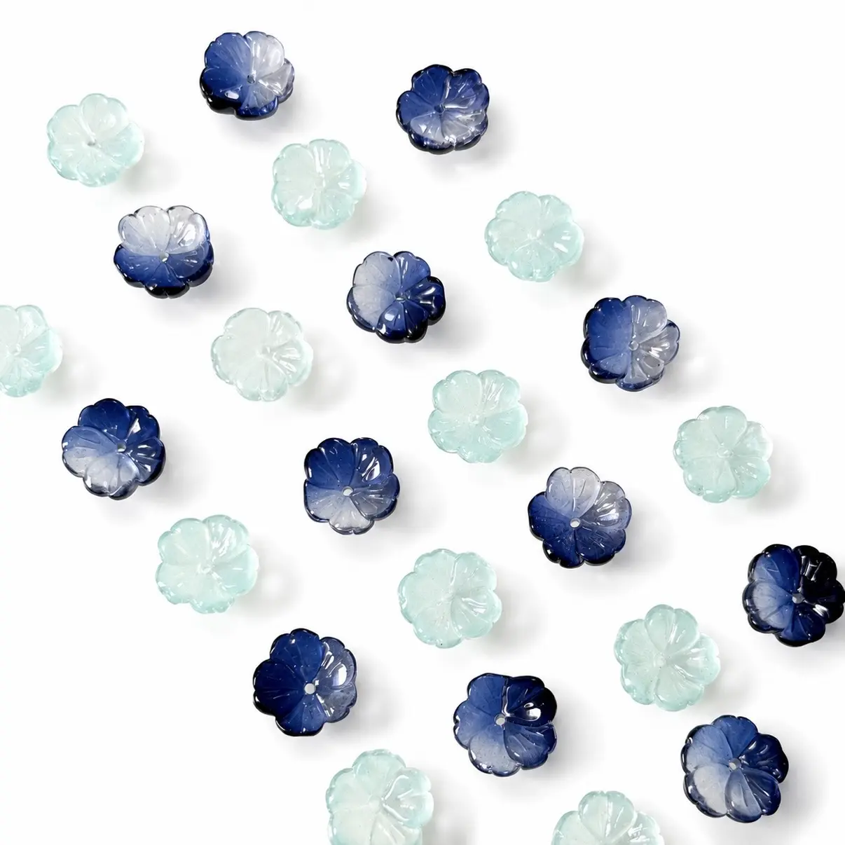 25pc Glass Flower Beads 15x16mm Aqua or Navy Jewelry Making Crafts