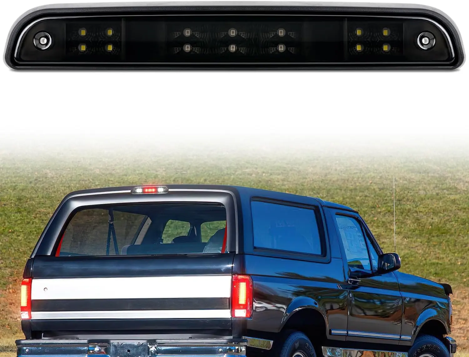 Nilight Smoked Lens LED High Mount 3rd Brake, Cargo Reverse Tail Light with LED Backlights, Compatible with Ford F150 1994-1996, F250-F350, Bronco 1992-1997 Pickup Truck Rear Cab Lighting Accessories