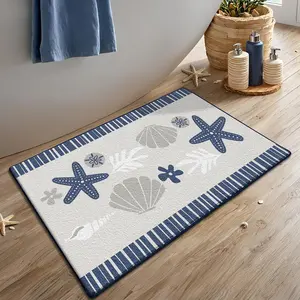 Starfish & Shell Pattern Bath Mat, Non-slip Soft Bath Rug, Decorative Carpet for Home Living Room Bedroom Bathroom Kitchen Bathmat, Bathroom Floor Mat