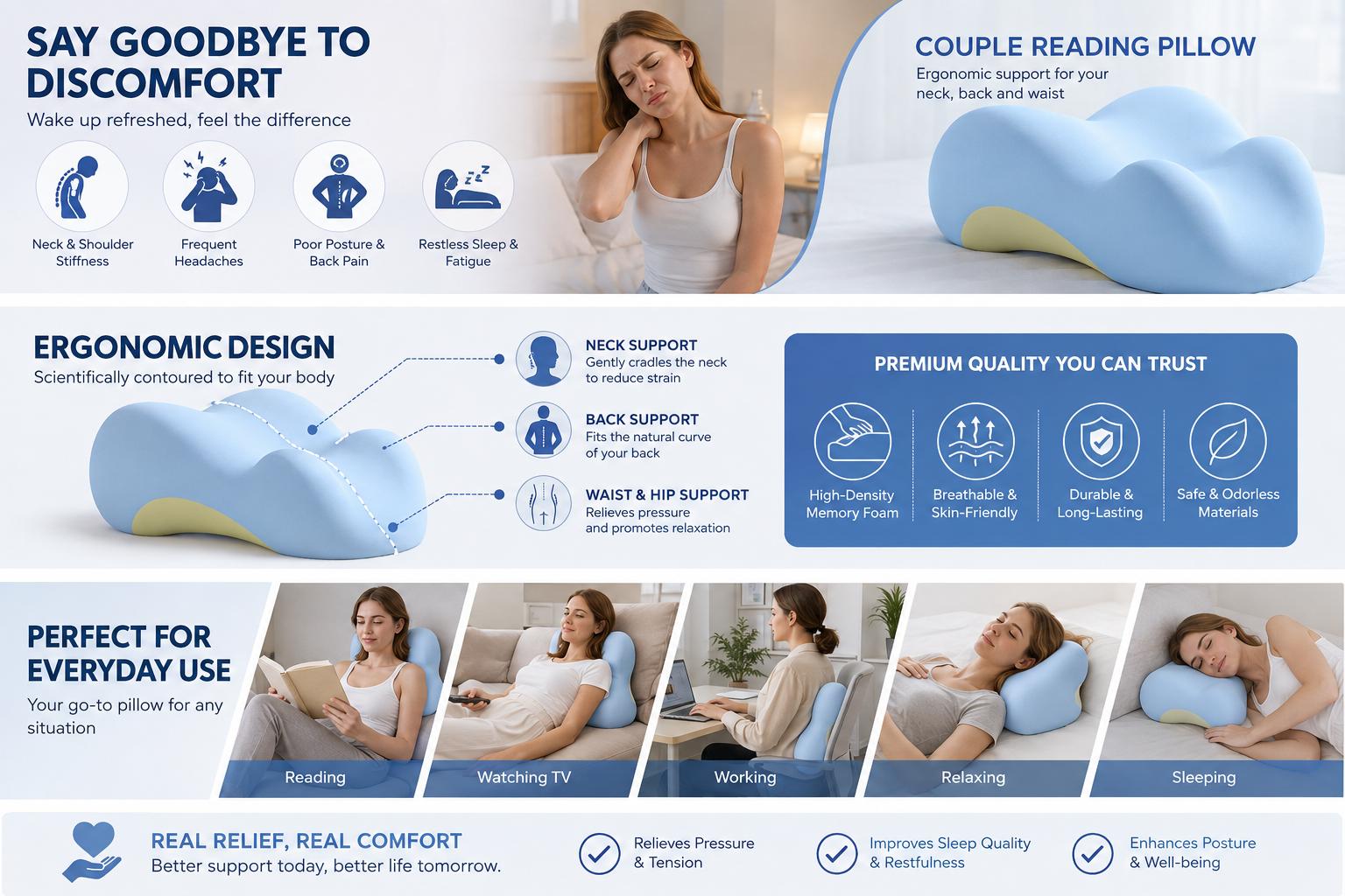 Ergonomic Memory Foam Contour Body Pillow, Multi-Purpose Cushion for Neck-Back-Waist-Leg Support, Pressure Pain Relief, Side Sleepers, Bed & Sofa Use, Full Body Alignment Aid, Pillows Ergonomic Memory Foam Contour Body Pillow, Multi-Purpose Cushion for Neck-Back-Waist-Leg Support, Pressure Pain Relief, Side Sleepers, Bed & Sofa Use, Full Body Alignment Aid, Pillows