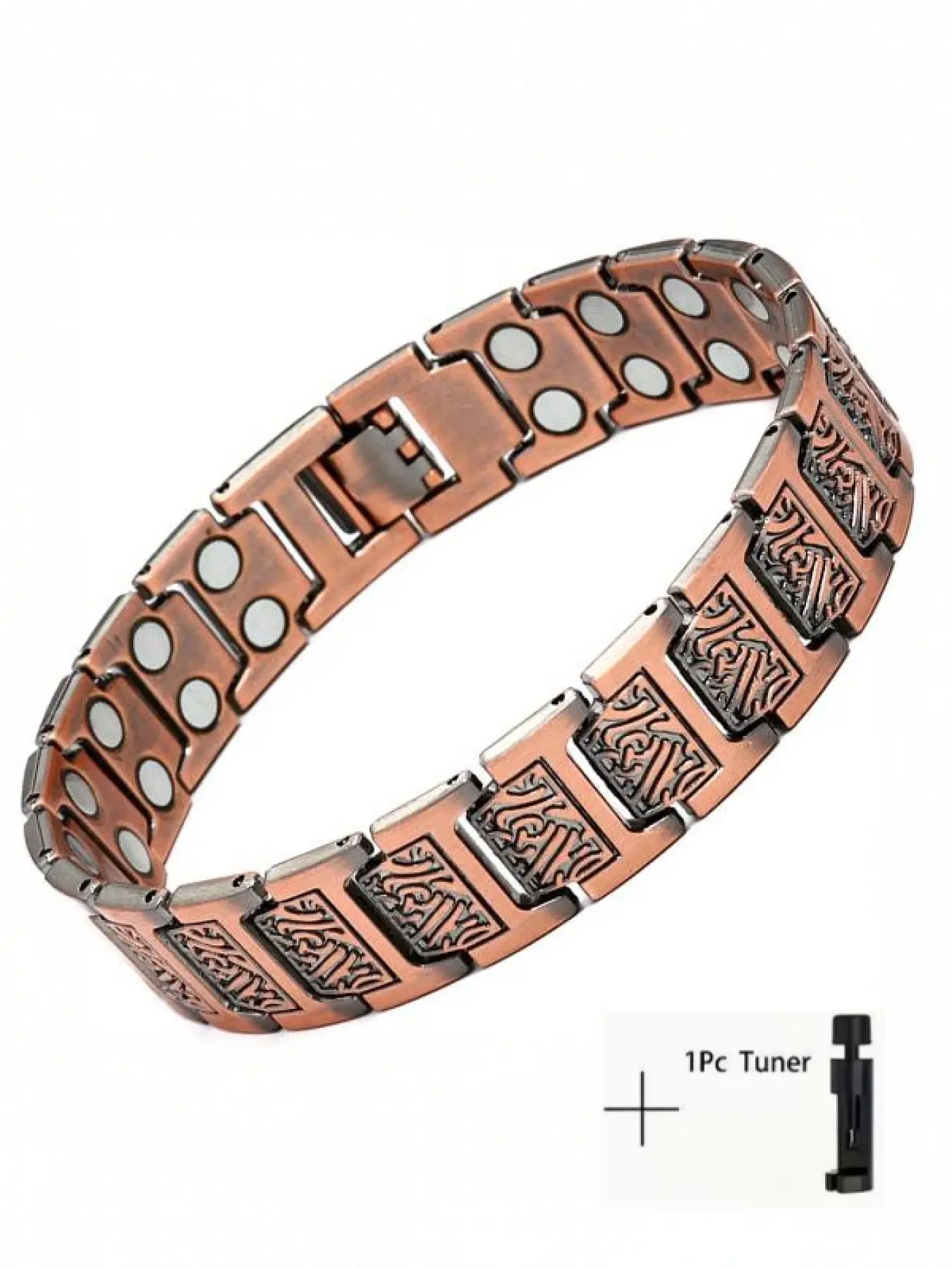 Men's bronze bracelet - features double-row strong magnets, adjustable length, and comes with a size adjustment tool.