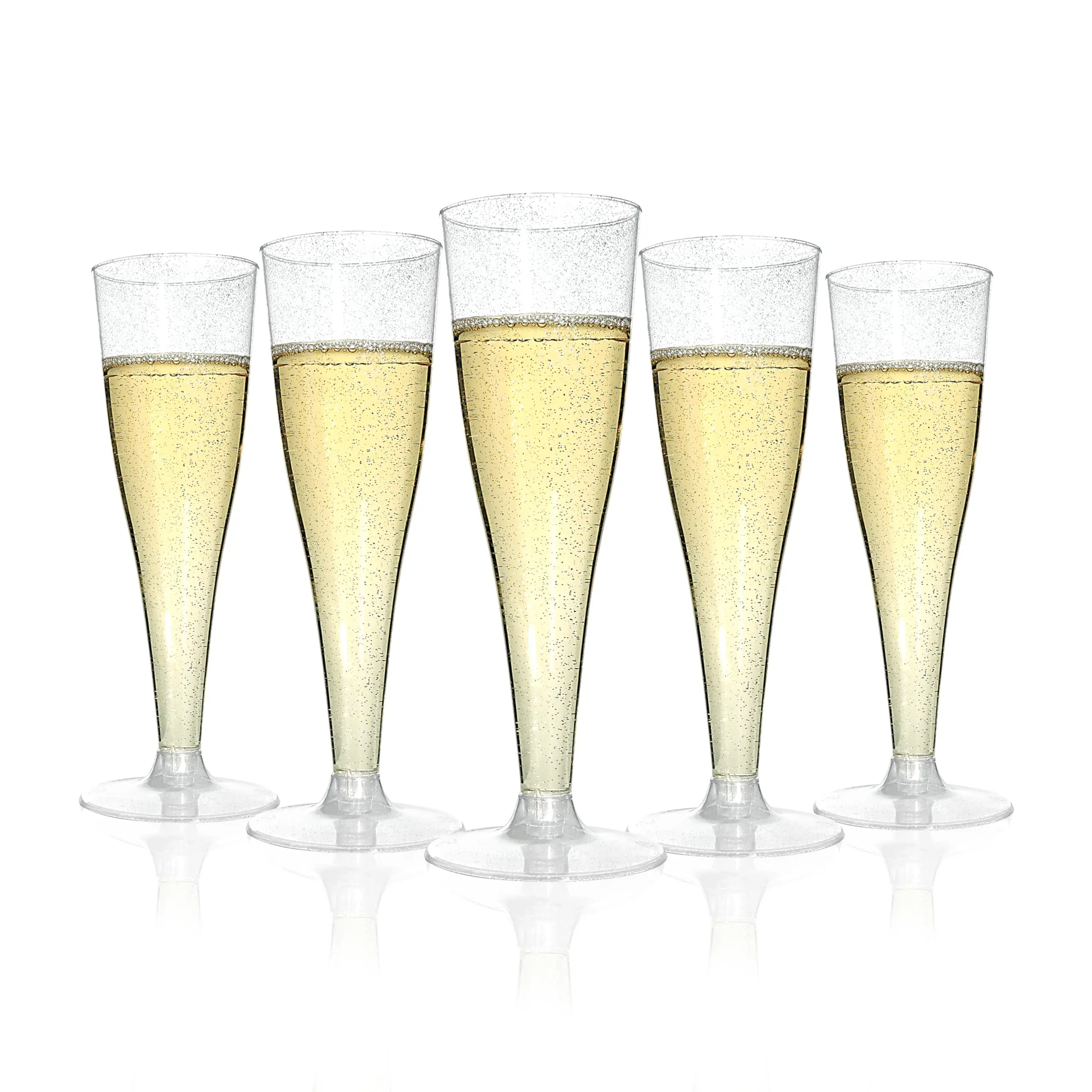 100 Pack 4.5oz 6.5oz Plastic Gold Glitter Champagne Flutes with Gold Rim, Disposable Champagne Toasting Glasses for Wedding, Engagement, Party, Mimosa Bar