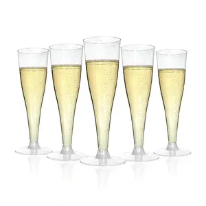 100 Pack 4.5oz 6.5oz Plastic Gold Glitter Champagne Flutes with Gold Rim, Disposable Champagne Toasting Glasses for Wedding, Engagement, Party, Mimosa Bar