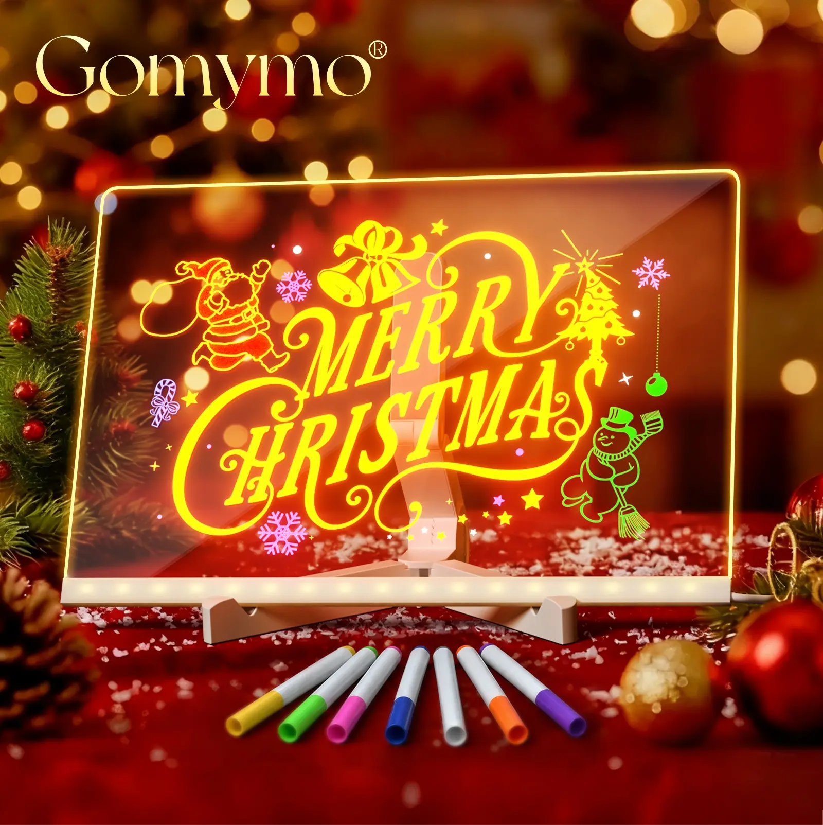 GOMYMO LED Light-Up Drawing Board for Kids Toys - Erasable Reuse Board with Light Effects, Colored Markers, Adjustable Stand, Drawing Templates - Christmas Gift for Kids (Office Presentation Supplies)