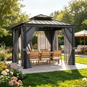 LH-Garvee  Outdoor Hardtop Gazebos with Aluminum Frames and Double Roofs, Equipped with Mosquito Nets and Privacy Curtains, Perfect for Patios, Gardens, Decks, and Backyards Offering Stylish,Gazebo Canopy Waterproof Windproof Stable Frame for Patio, Deck
