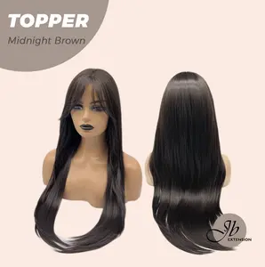 JBEXTENSION 28 Inches T Part Pre-Cut Frontlace Topper Clip in Synthetic Fiber Long Straight Topper Hair Piece Hair with Bangs for Women Clip in Top Crown Hair Clip on Toupee Hairpiece for Slight Hair Loss/Thinning Hair