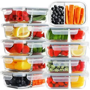 [Limited time Deal]  10 Pack Glass Meal Prep Containers 2 Compartment, Food Storage Airtight Glass Lunch Bento Boxes, BPA-Free & Leak Proof