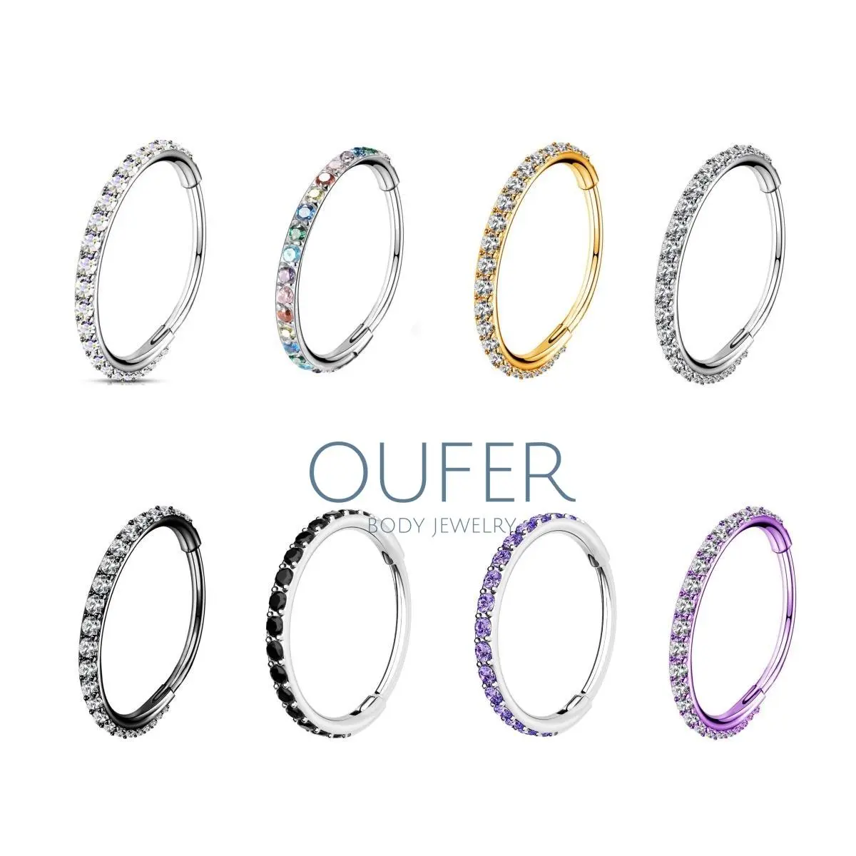 OUFER Hinged Segment Hoop, Dainty Cubic Zirconia Paved 316L Stainless Steel Nose Ring for Unisex Daily Wear, 16G/18G Bling Effect Fashion Body Jewelry
