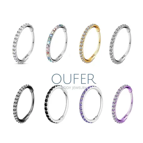OUFER 14G/16G/18G 316L Stainless Steel Micro Gem Hinged Segment Nose Ring, Cubic Zirconia Bling Effect, Multi-Size Unisex Body Jewelry, Easy-Change Closure, Gift-Ready Fashion Accessory