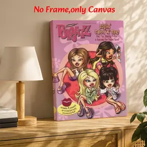 Bratz Cartoon Poster, Modern Wall Art, Y2K Fashion Doll Style, Multicolor Canvas Decor, Living Room & Bedroom Aesthetic, Unframed
