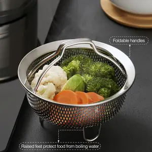 Stainless Steel Steamer Basket with Handle 1PC Multi Function Food Strainer Drainer Vegetable Steamer Rack for Kitchen Cooking