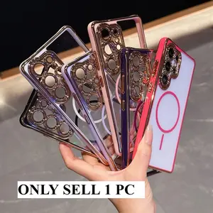 Luxury Electroplated Magnetic Phone Case For Samsung Galaxy S25 S24 S23 Ultra Plus FE S25 Edge Wireless Charge Transparent Cover