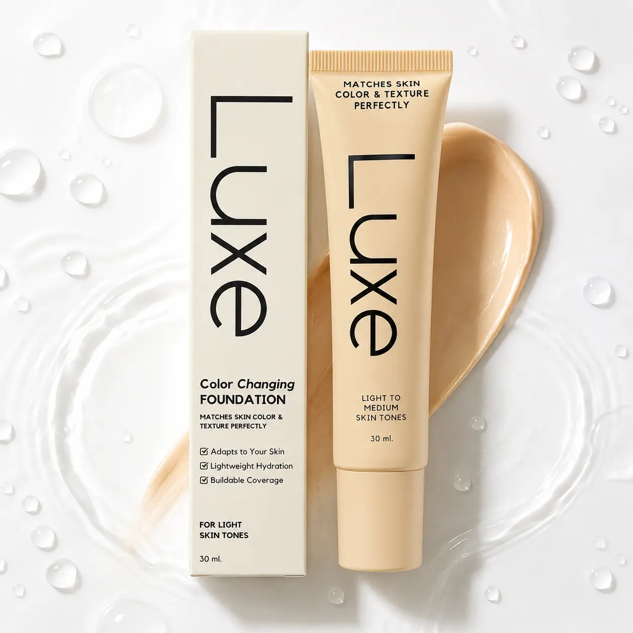 Color Changing Foundation, Tone-Adapting Lightweight Makeup with Buildable Coverage, Hydrating Natural Finish for Light to Medium Skin Tones, 30ml
