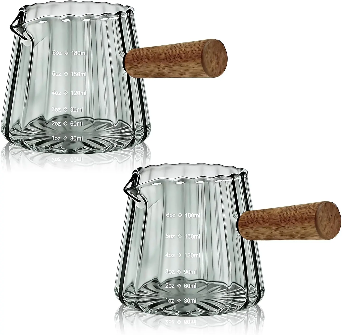 2 PCS Espresso Measuring Cup 6 Oz, Espresso Cups with Wood Handle, Milk Frothing Cup, Espresso Cup for Coffee, Milk, Tea or Maple Syrup Serving (Grey)