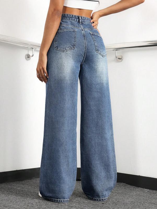 Women's High-Waisted Wide-Leg Loose Stretch Boyfriend Jeans Lightblue Minimalist Basic Bottoms for Daily Wear japanese  cuff  jeans kris  vervet winter fashion comfortable slim jean