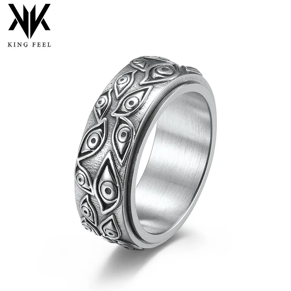 Men's Devil's Eye Rotating Titanium Steel Ring - Dynamic Decompression, Anxiety Relief, Retro Hand Costume Jewelry, Rings