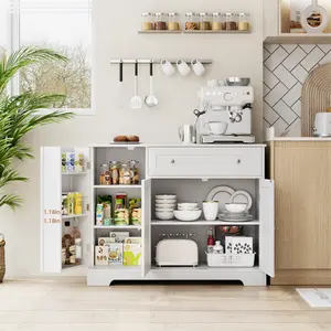 HOSTACK Buffet Cabinet with Storage, Modern Sideboard Buffet with Doors, Wood Coffee Bar Kitchen Storage Cabinet with Drawer and Adjustable Shelf