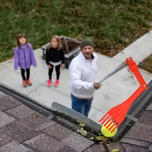 Mini Rake Roof Drainage Channel Cleaning Tool, Roof Cleaning Tool with Rotating Handle, Garden Cleaning Tool for Cleaning Accumulated Leaves