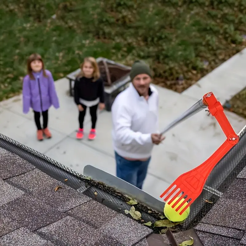 Mini Rake Roof Drainage Channel Cleaning Tool, Roof Cleaning Tool with Rotating Handle, Garden Cleaning Tool for Cleaning Accumulated Leaves
