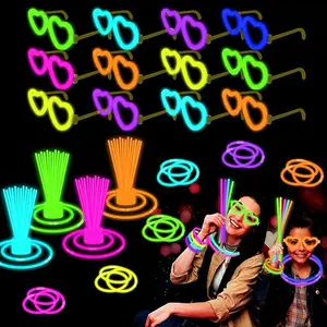 12 Pack Glow Glasses Party Favor Supplies with 40 Glow Sticks & Connectors(for 12 Glow Heart Glasses & 16 Bracelets),Halloween Neon Light Up Toy Gift Accessories for Birthday Camping Dance