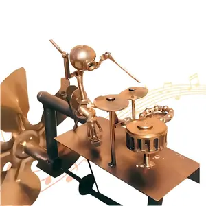 Handmade Metallic Drummer Windmill, Percussionist Music Figurines and Statues, Rockin Art Western Figurine, Wind-powered Kinetic Sculpture, Musical Art, Wind Spinners for Yard Lawn Garden Patio Decor, Drummer Decor, Decoration Items