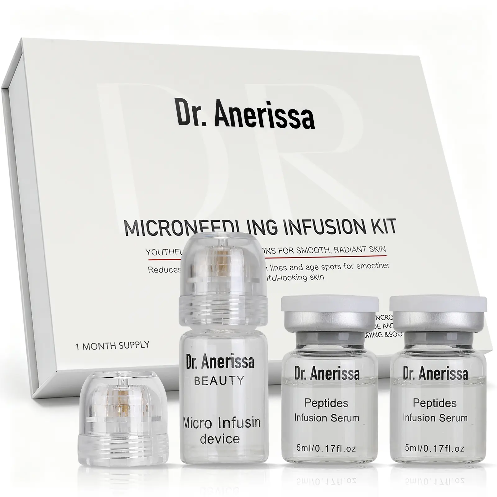 Micro Infusion Face System | Repair & Anti-Wrinkle Peptide & Hyaluronic Acid Serum, Skin Smoothing Radiance 0.25mm Dermastamp, At-Home Microneedling Facial Kit, 1 Month Supply