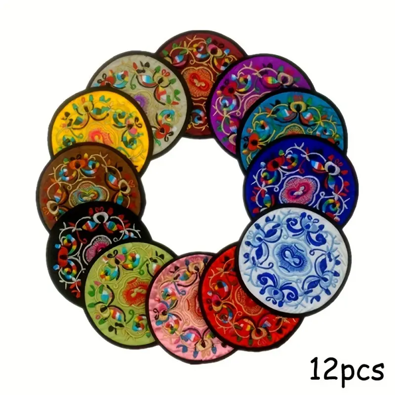 12 Chinese-style embroidered coasters