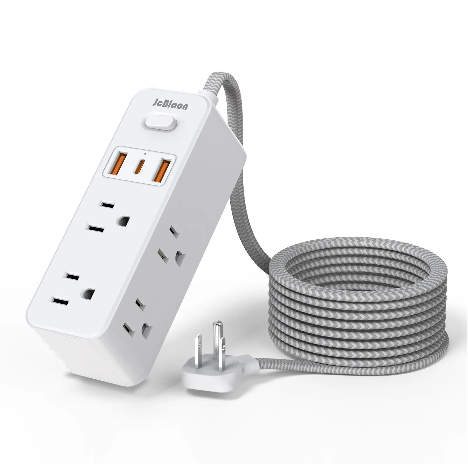 Compact Surge Protector Box with 6-Outlet Power Strip, 3 USB Ports (1 USB-C) - 5Ft Flat Plug Extension Cord, Extension Sockets for Home, Office Use