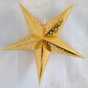 26" Gold Foil Cut-Out Paper Star Lantern, Hanging Wedding & Party Decoration