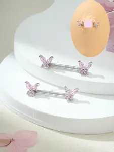 Butterfly Design Nipple Ring, Cute Stainless Steel Nipple Ring, Fashion Body Jewelry for Women & Girls, Trendy All-match & Exquisite Jewelry for Birthday Gift, Flat Pierced Jewelry