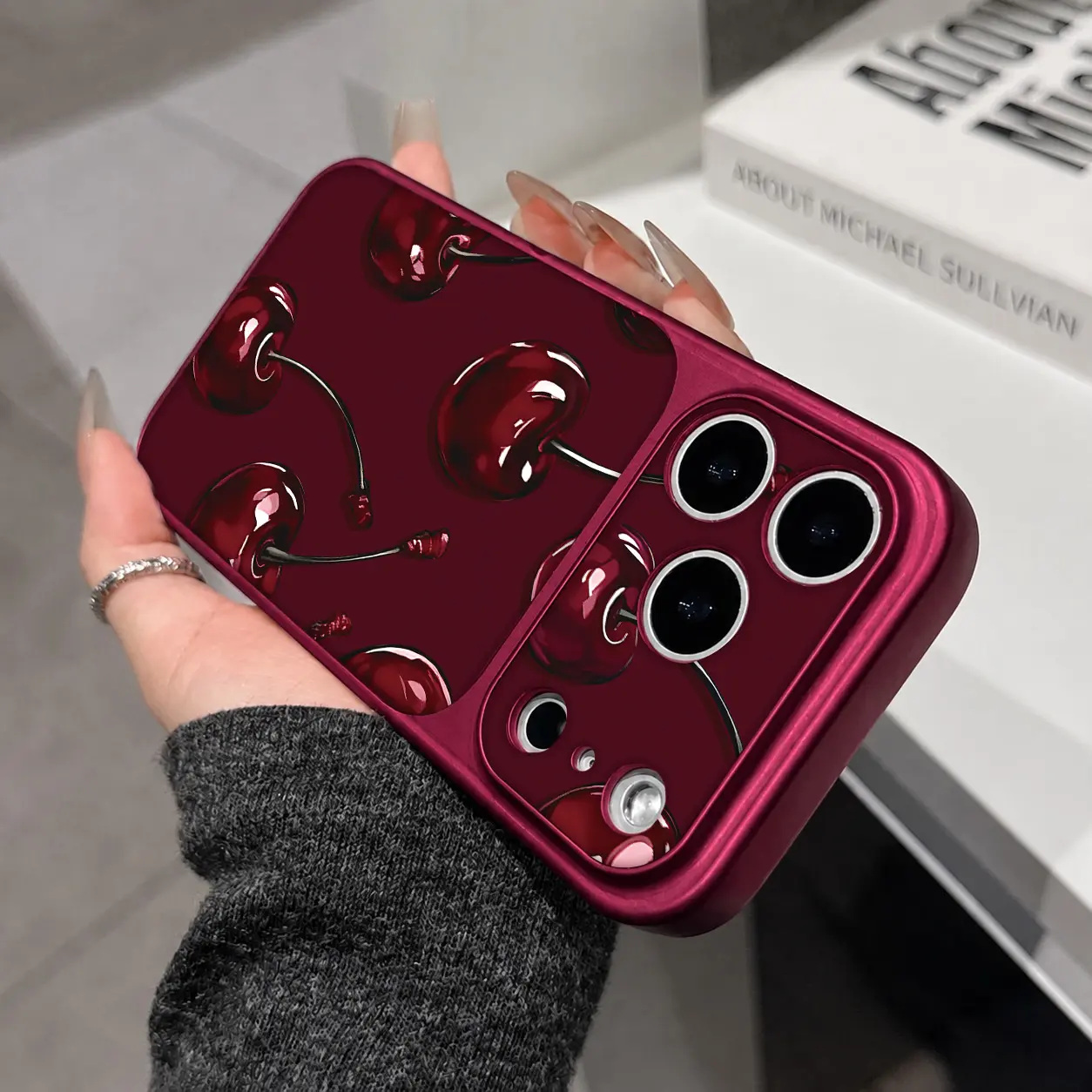 Coquette Cherry Girl Burgundy Phone Case for iPhone 18 17 16 15 14 13 12 11 Pro Max, Fall Aesthetic Dark Red Glossy Cover with Full Camera Lens Protection  ----975
