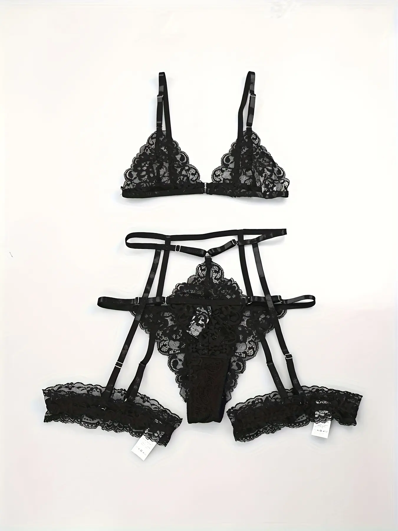 [Sexy Lingerie Set] 4pcs Women's Lingerie Set - Sexy Blue Lace Bra, Garter Belt, Thigh High Stockings & Leg Ring |     Solid Color Design for Sensual Play, Lingerie Accessorie