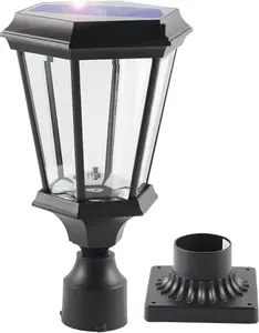 Solar Post Light, Dusk to Dawn Sensor Pillar Light Fixture 15.8"H, Waterproof LED Exterior Lamp Post Lantern, Aluminum Outdoor Post Light, Pole Lanterns Outdoor with 3-Inch Pier Mount Adapter