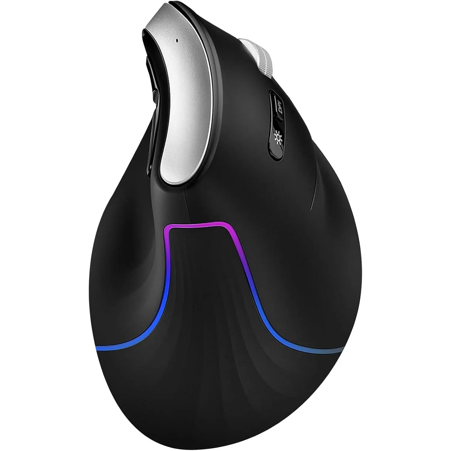 Wireless Ergonomic Vertical Mouse, Rechargeable Tri-Mode (Dual Bluetooth + 2.4G USB) Optical Mouse with Adjustable RGB Lighting, Multi-Device Control for Laptop, PC, Mac, iPad, Desktop (Black)