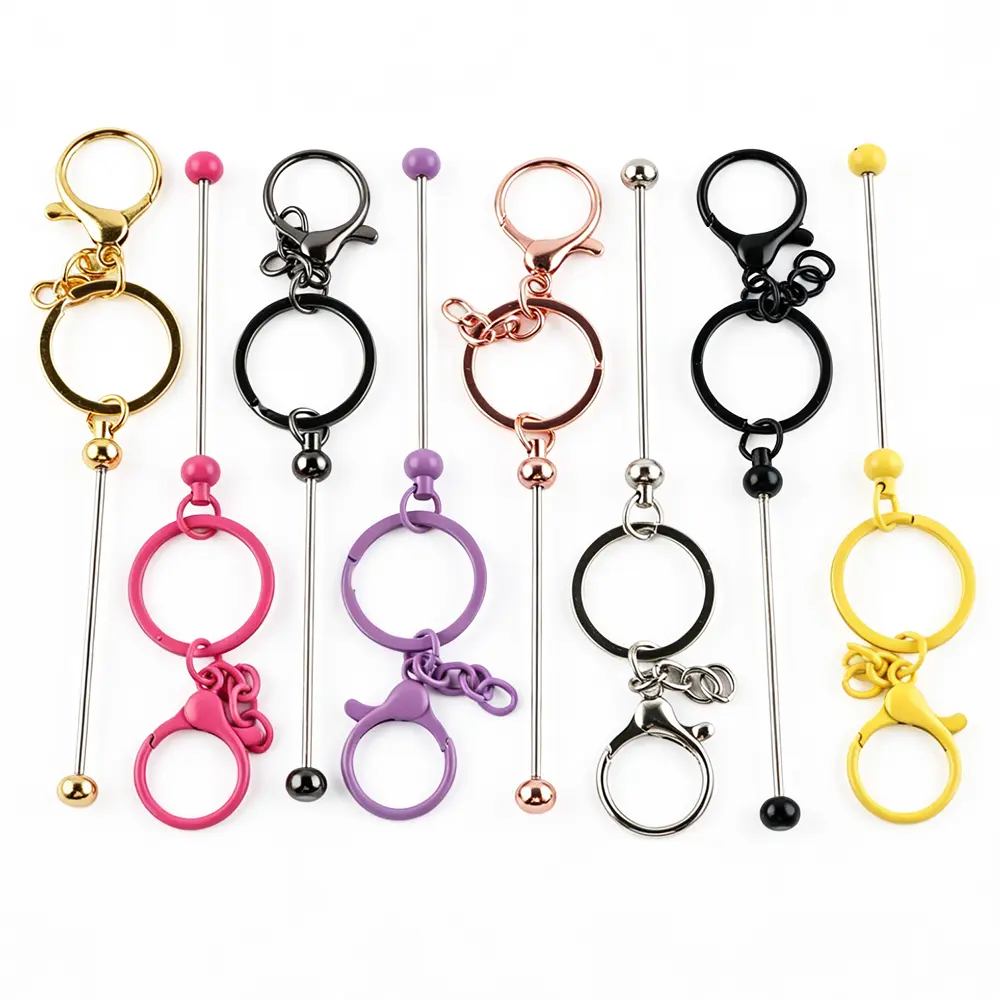 15PCS Beadable Keychain Blanks with Lobster Clasp - Metal Bead Bar Keychain Supplies for DIY Crafts
