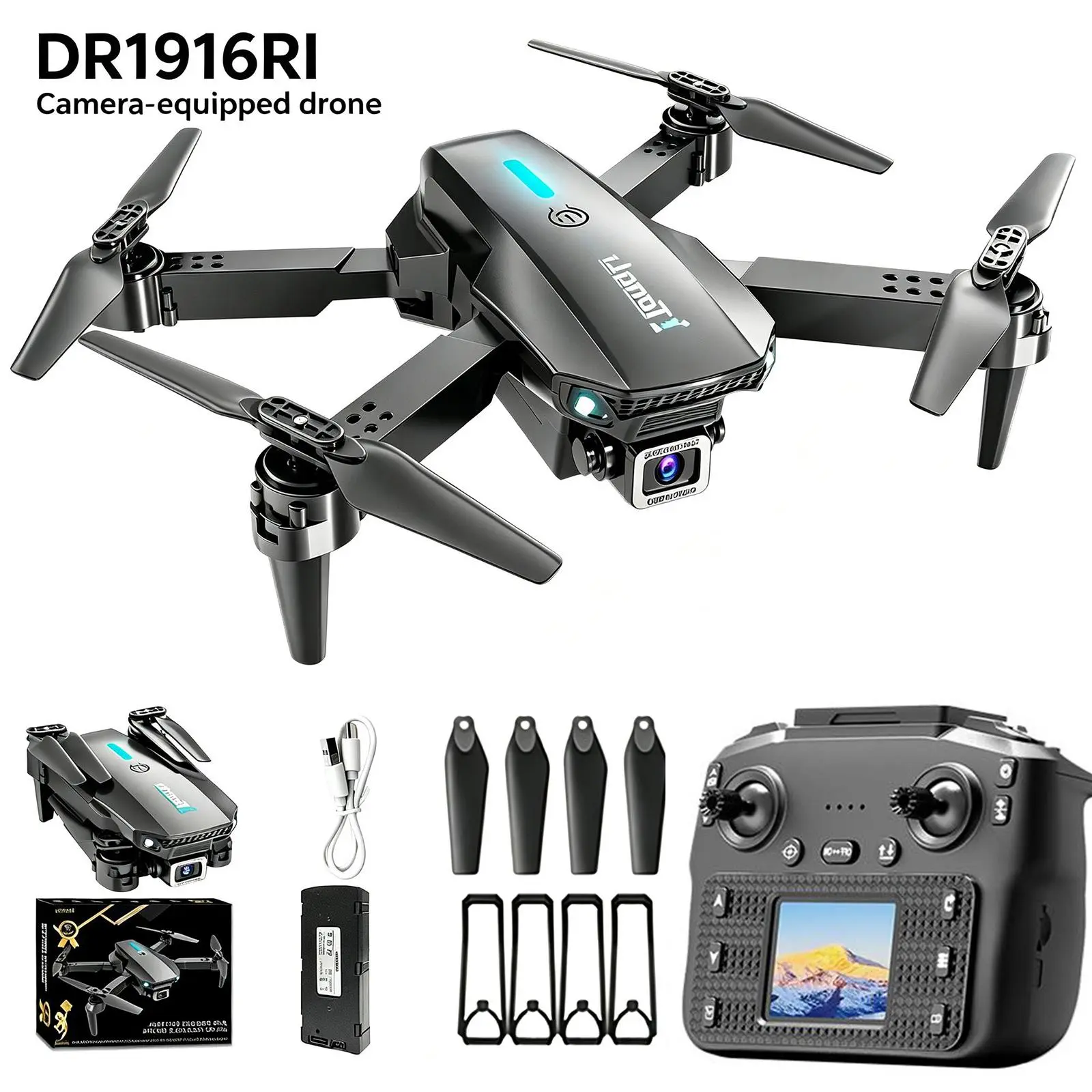 TongLi Remote Control Drone with Camera & Cable, 4-Axis Flight, Display Screen, Stunt Rolls, Portable Foldable Design, Novice-Friendly Rechargeable Toy - Holiday Gift for 8-10 Year Old Kids (Christmas, Halloween)