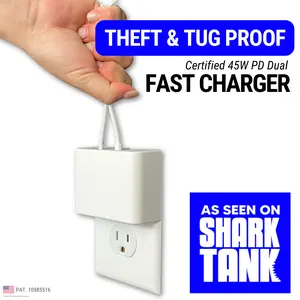 Permaplug Charger Lock: Anti-Theft & Tug-Proof Phone Charger Lock, Patented Protection Design for iPhone, Android, Tablets, Smartphones, Mobile Electronic Devices- Includes Locking Cover, Dual Fast Charger & Usb Charging Cable (Standard Outlets)